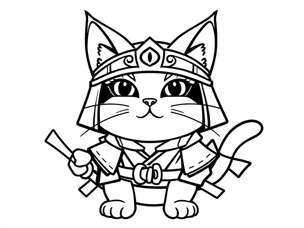 Preview of Coloring page of samurai cat