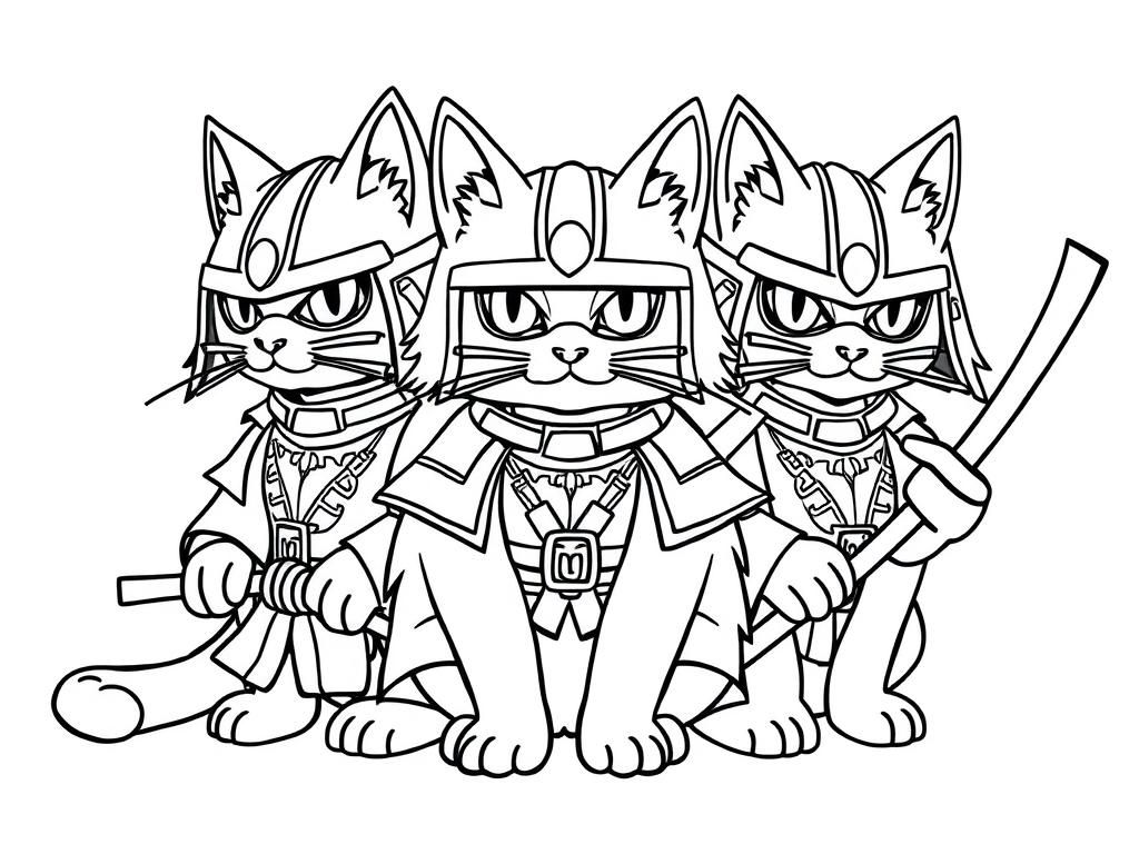 Preview of Coloring page of samurai cats,