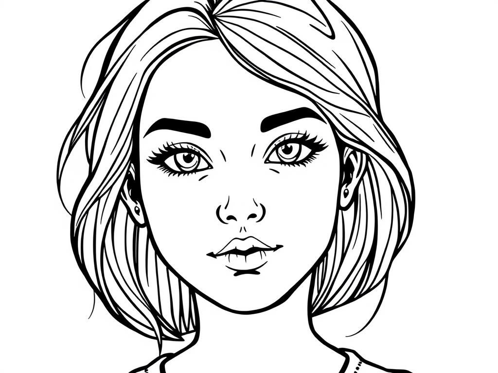 coloring page with a adult girl