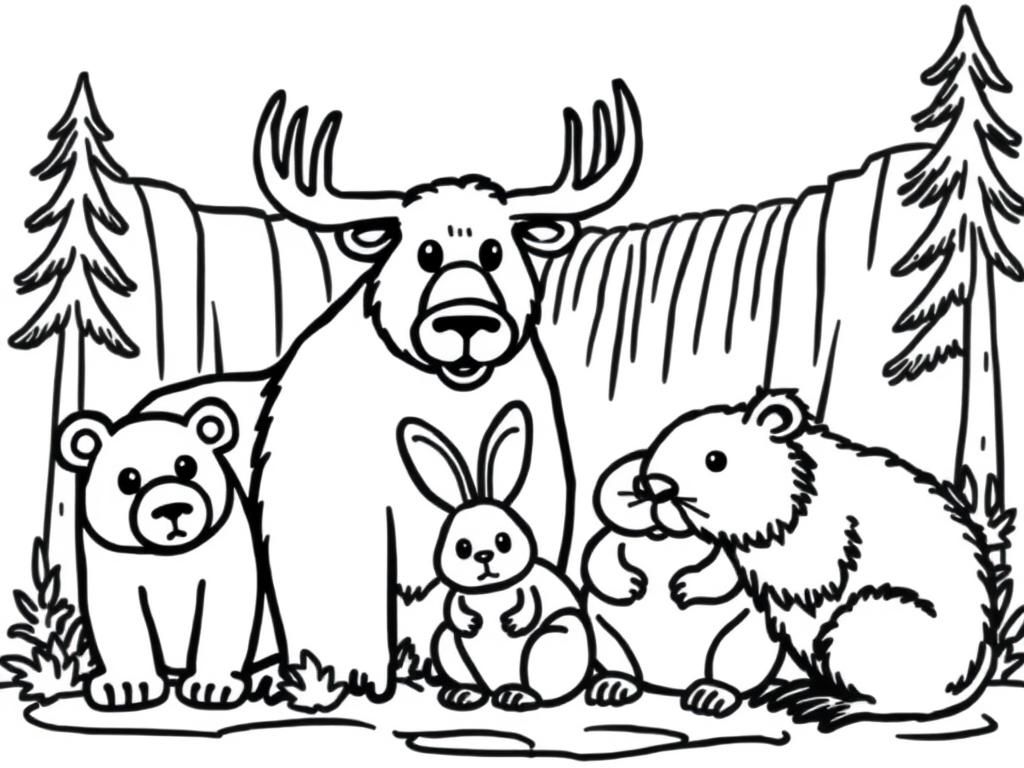 Forest Animal Friends Coloring Page