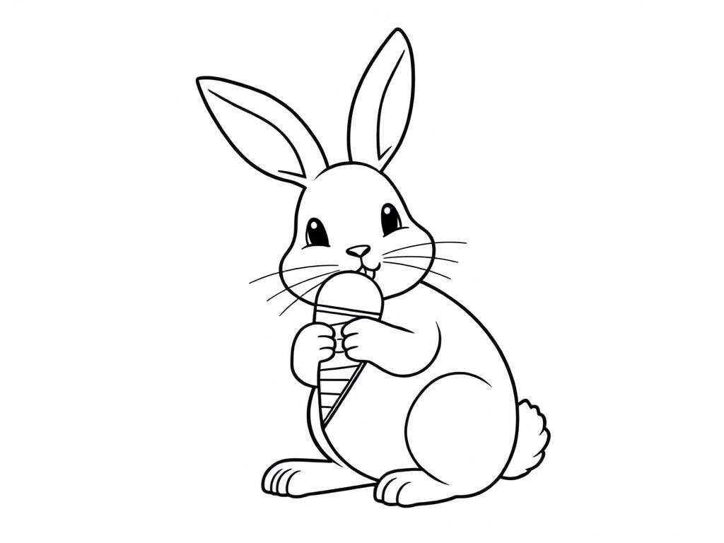 Cute Rabbit with Ice Cream Coloring Page
