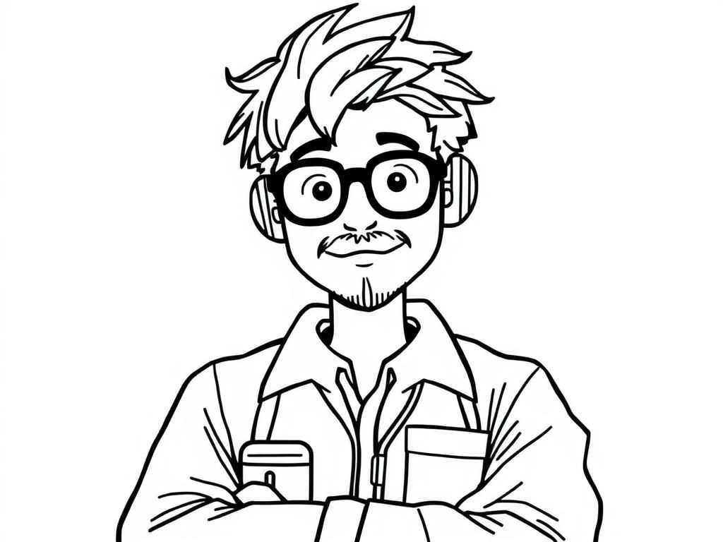 Man with Glasses and Headphones Coloring Page