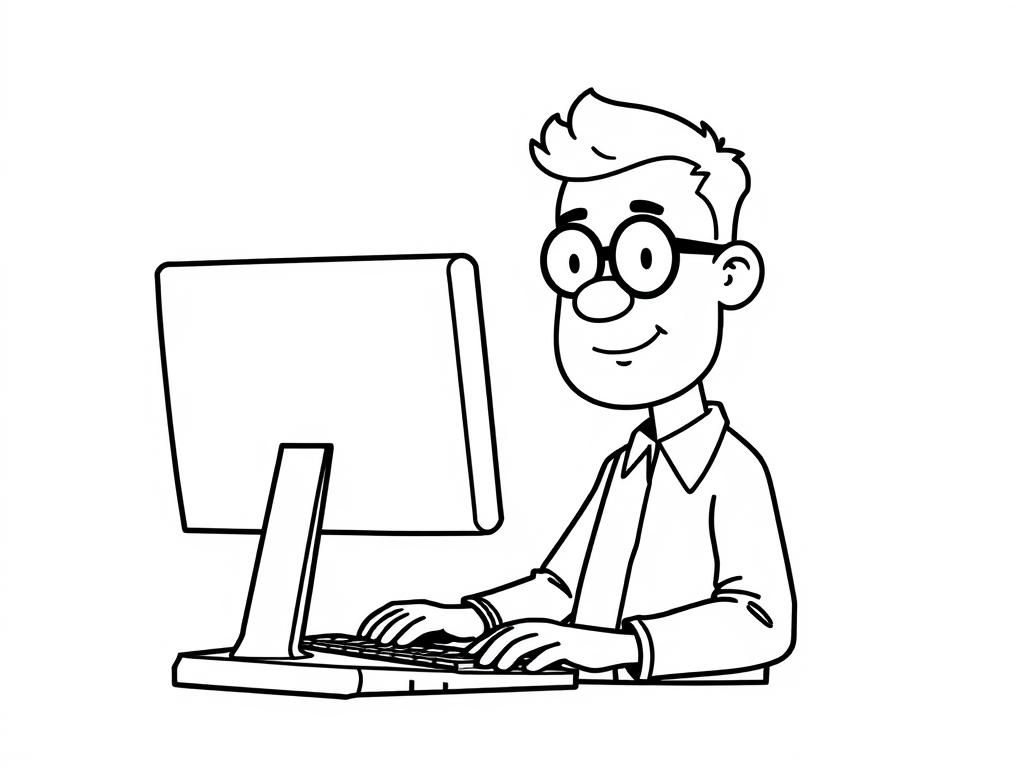 Man at Computer Coloring Page