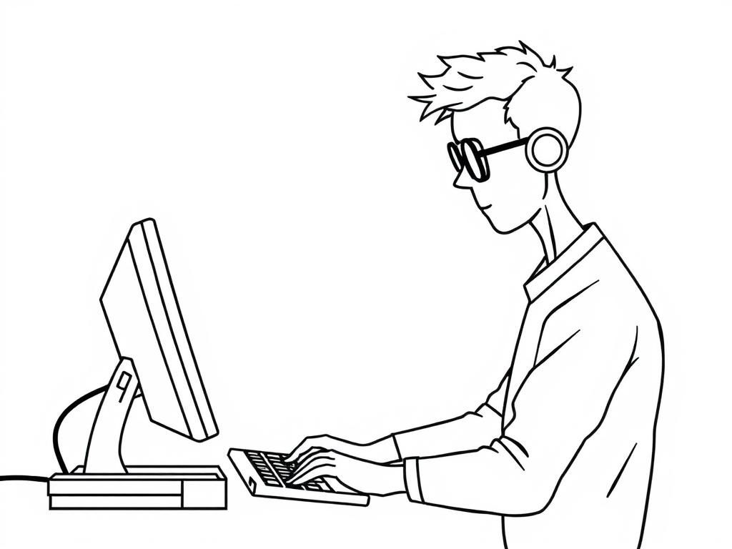 Man Working on Computer Coloring Page
