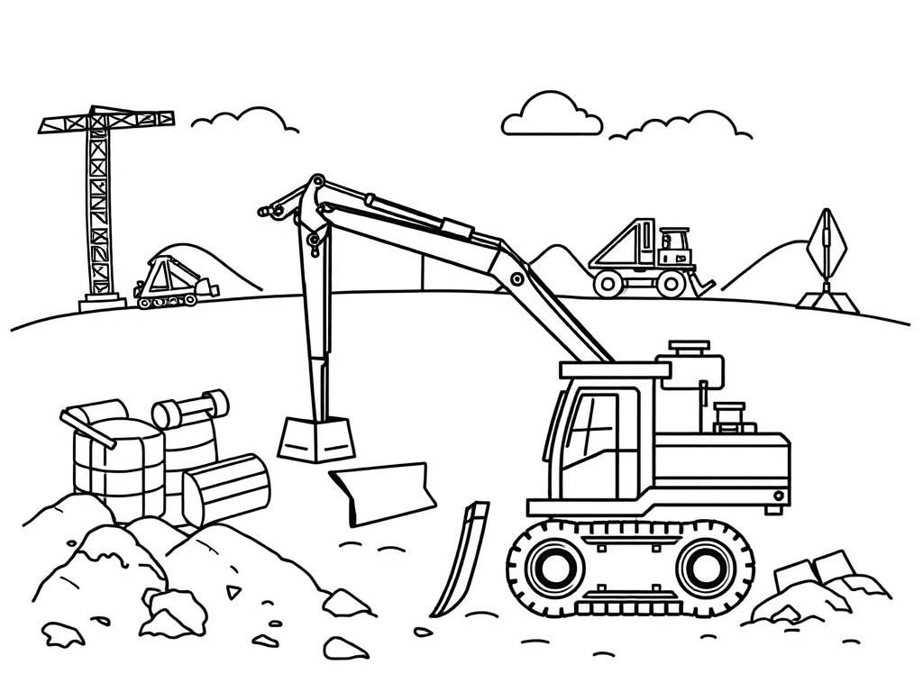 Construction Vehicles Coloring Page