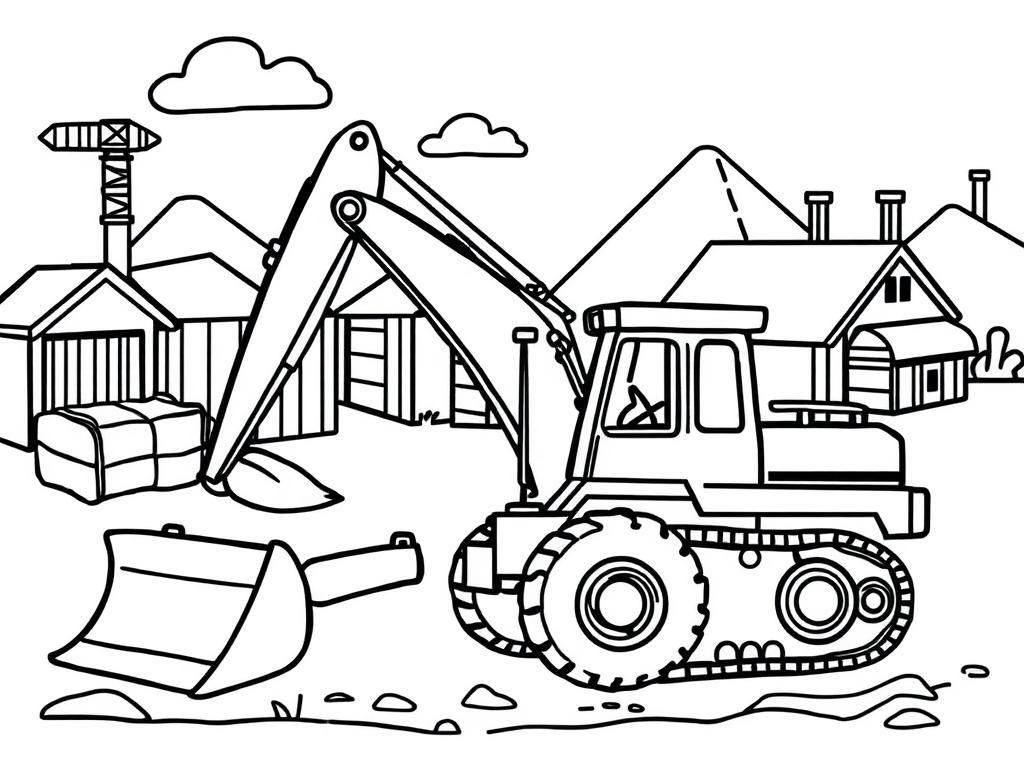 Excavator Construction Site Coloring Page