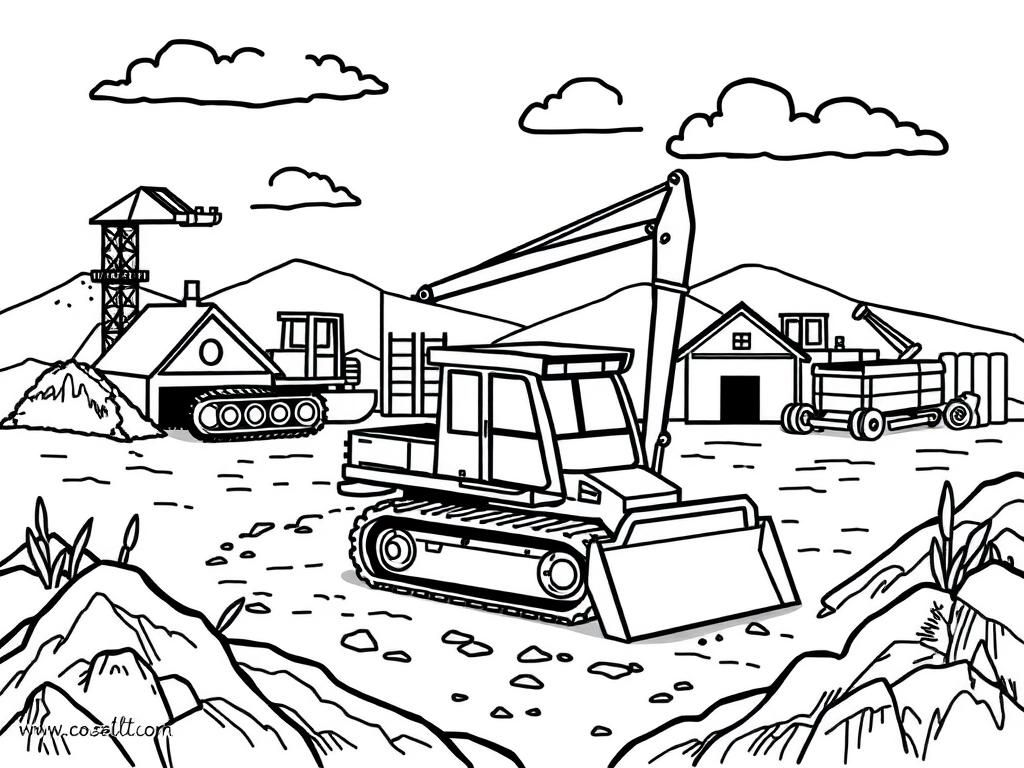 Construction Excavator Coloring Page