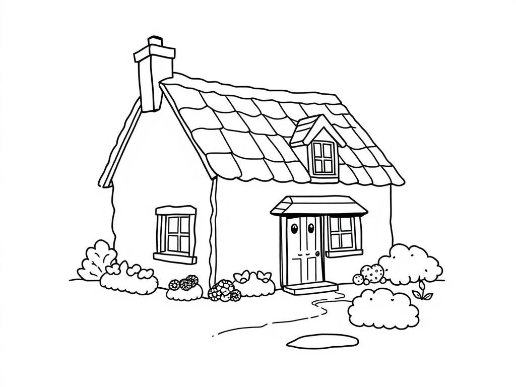 Coloring Page of a Charming Cottage