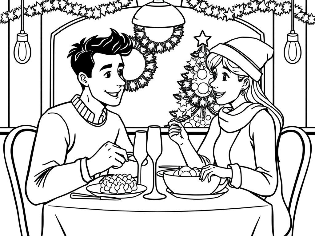 Christmas Dinner Date Coloring Page
