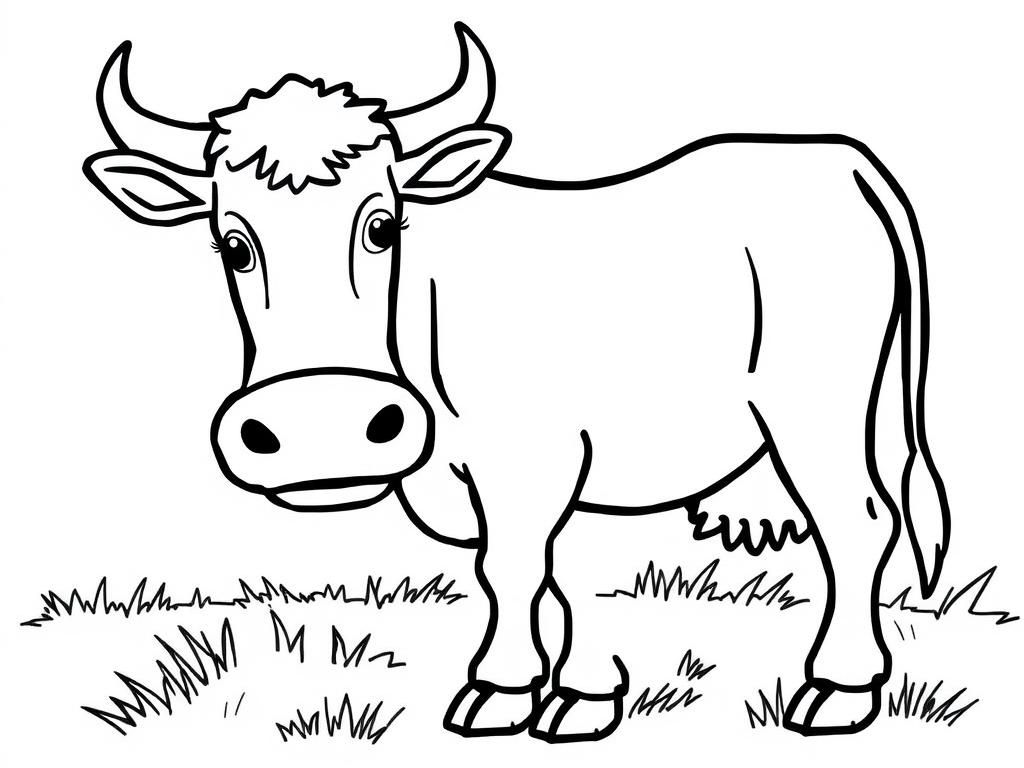 Cow Standing in Grass Coloring Page