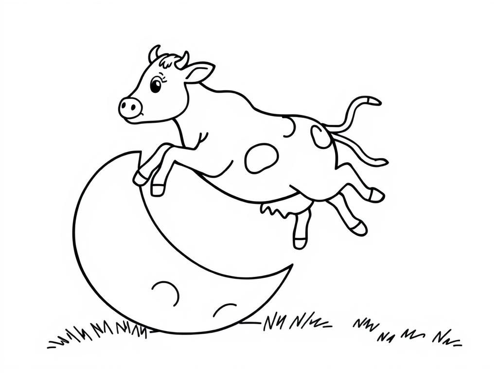 Cow Jumping Over Moon Coloring Page