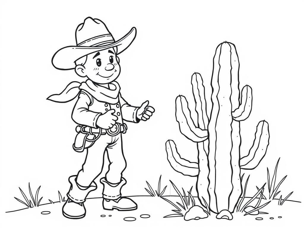 cowboy catching a cactus - Free Printable Coloring Page