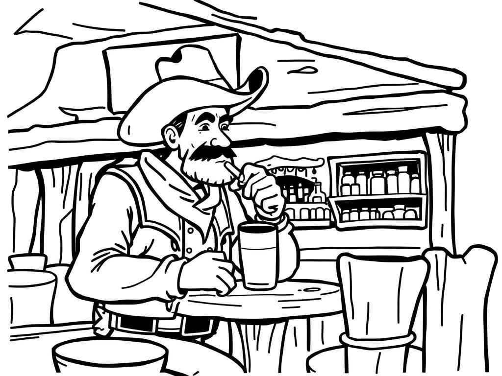 Cowboy at the Saloon Coloring Page