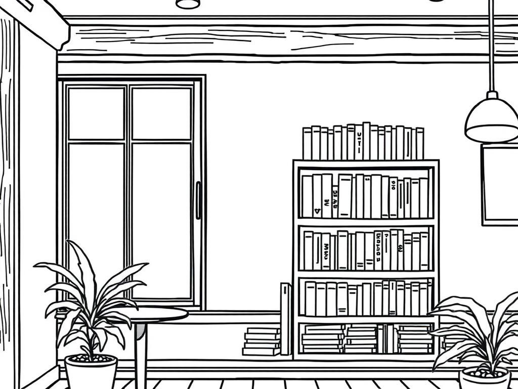 Cozy Library Coloring Page