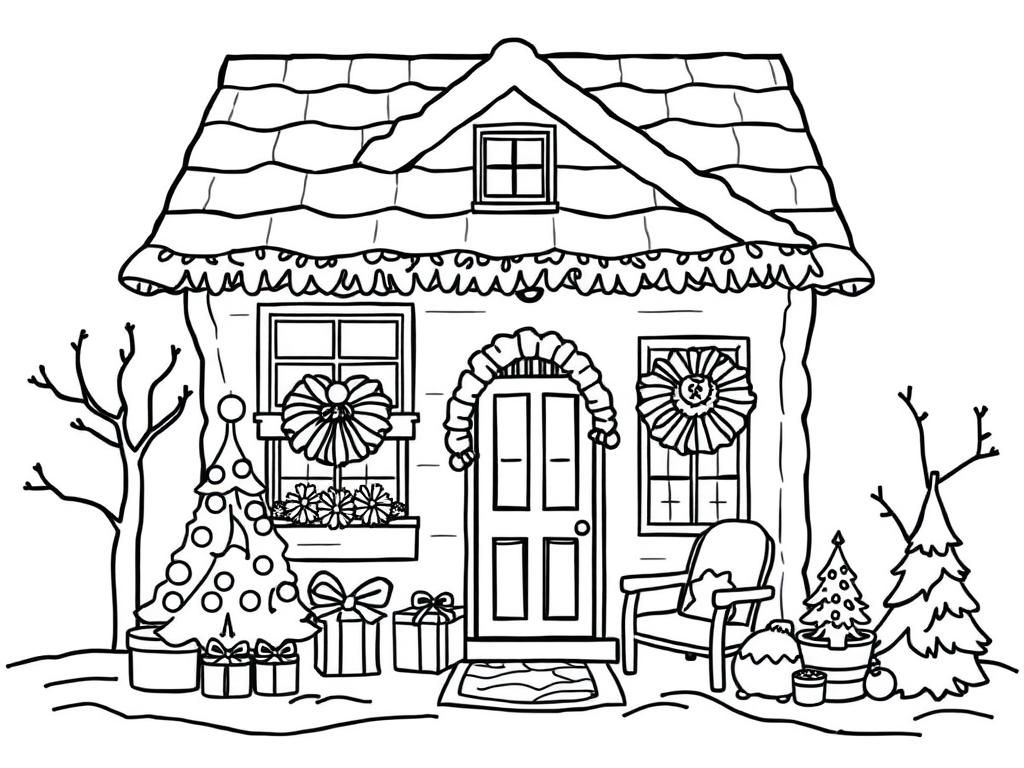 Christmas House Coloring Page