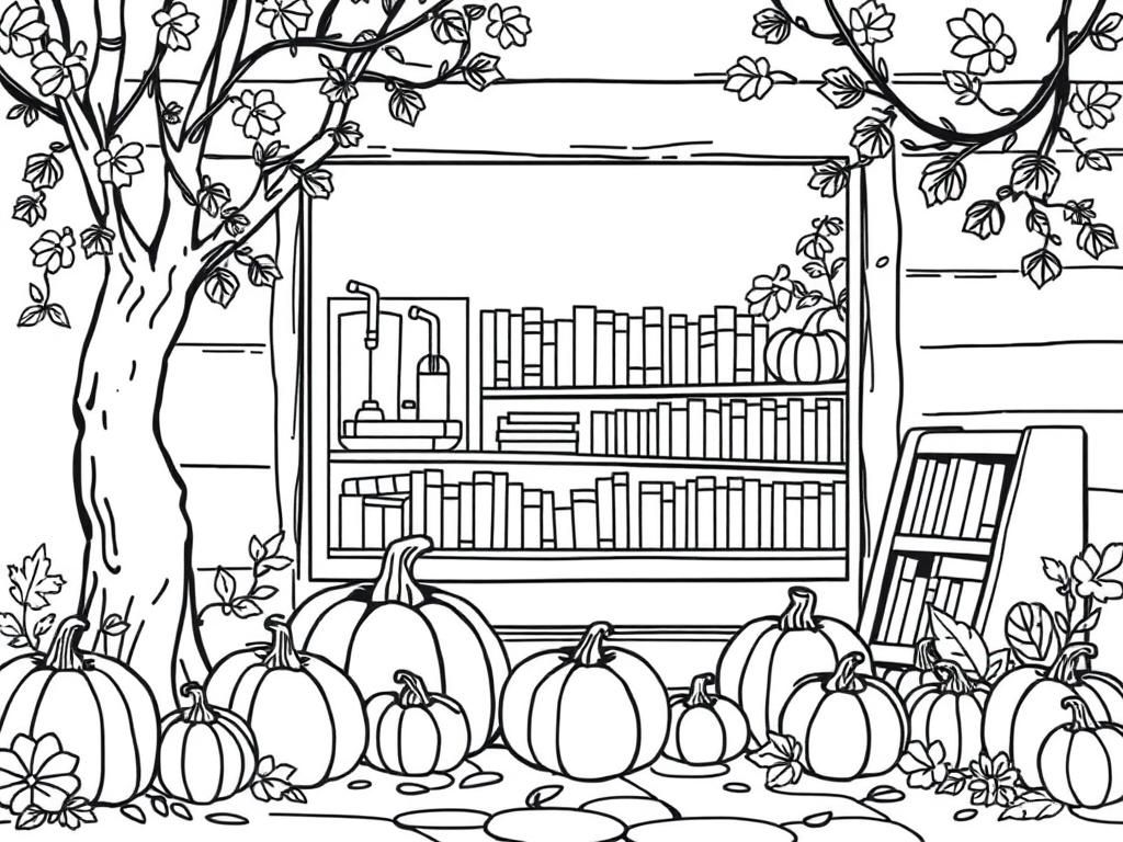 Cozy Fall Scene Coloring Page