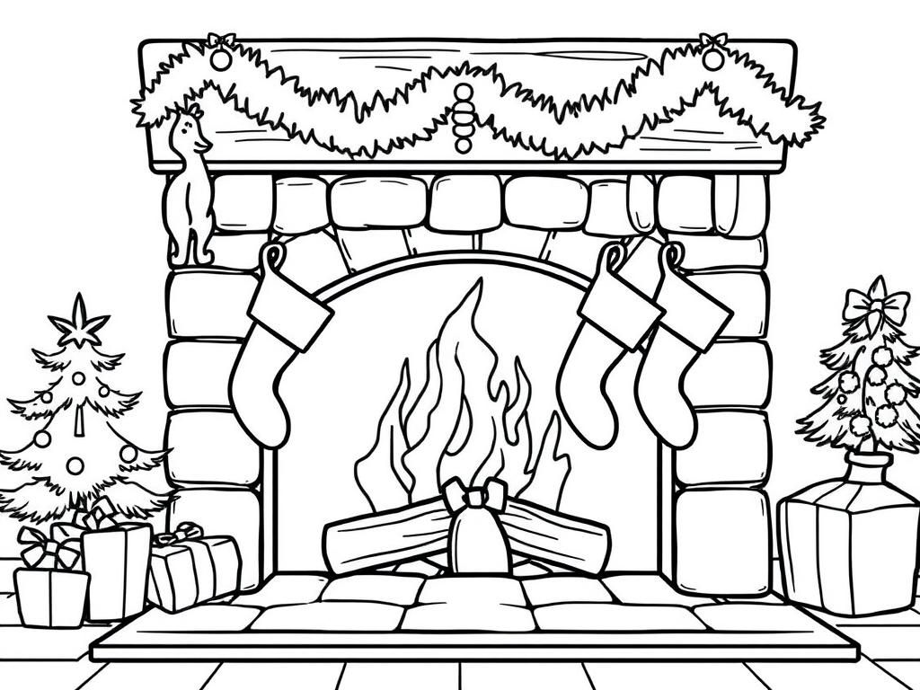 Christmas Fireplace Coloring Page