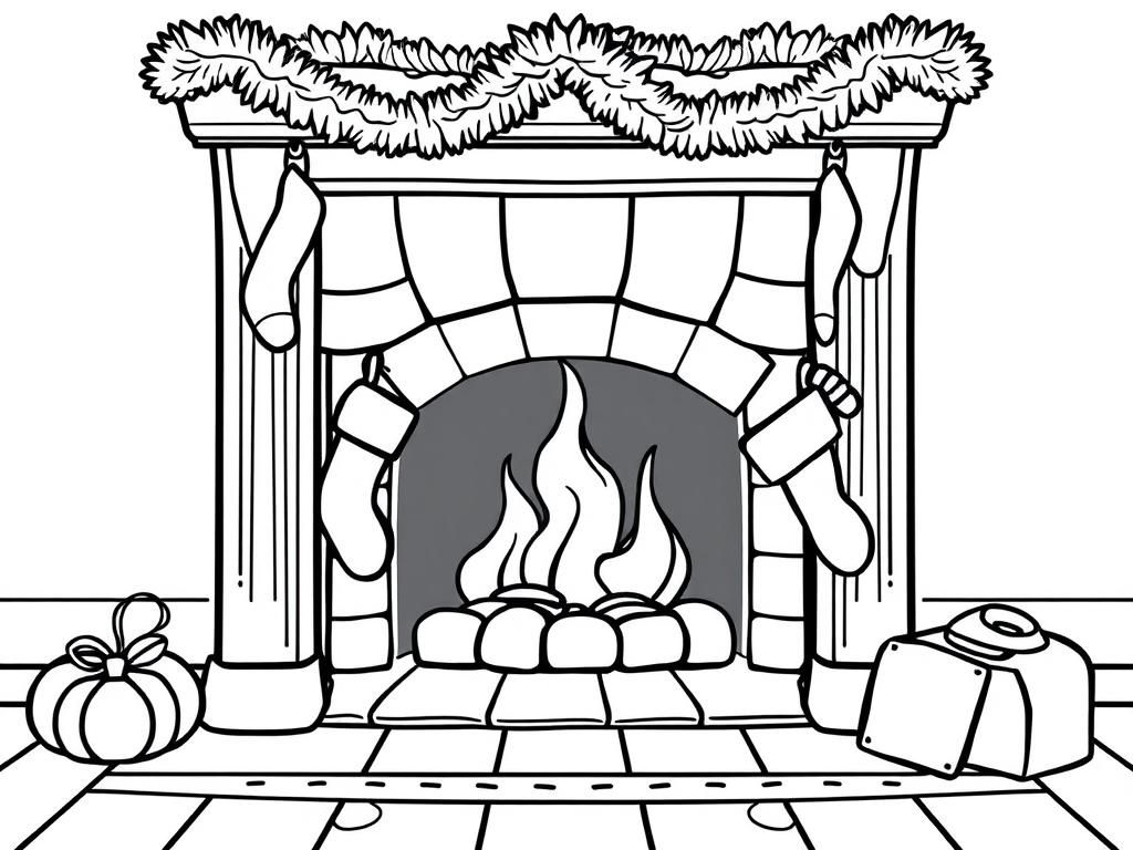 Christmas Fireplace Coloring Page