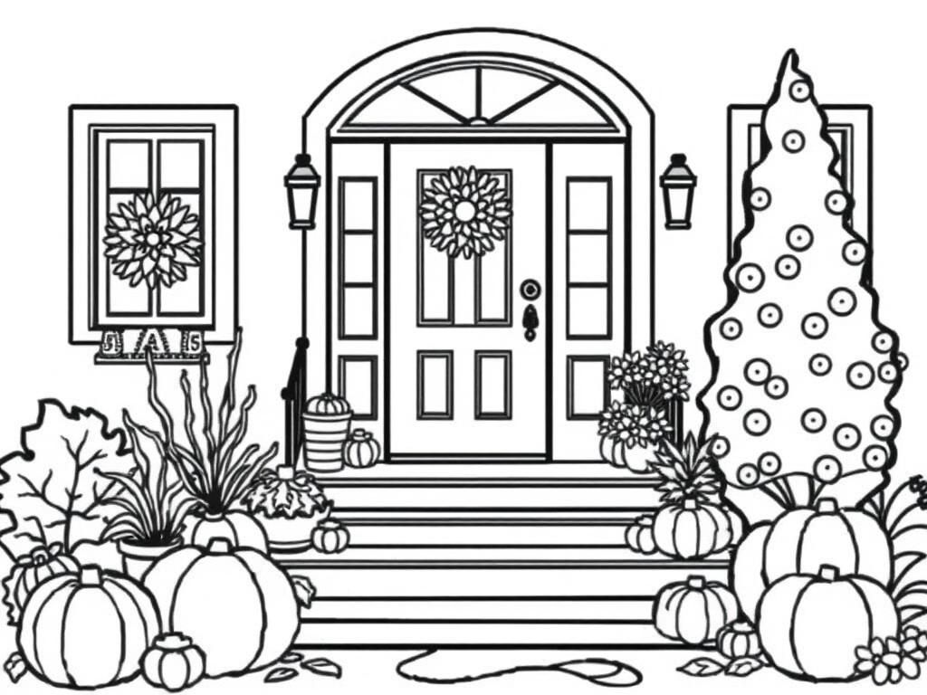 Fall Front Door Coloring Page