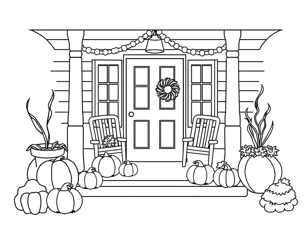 Cozy Fall Porch Coloring Page