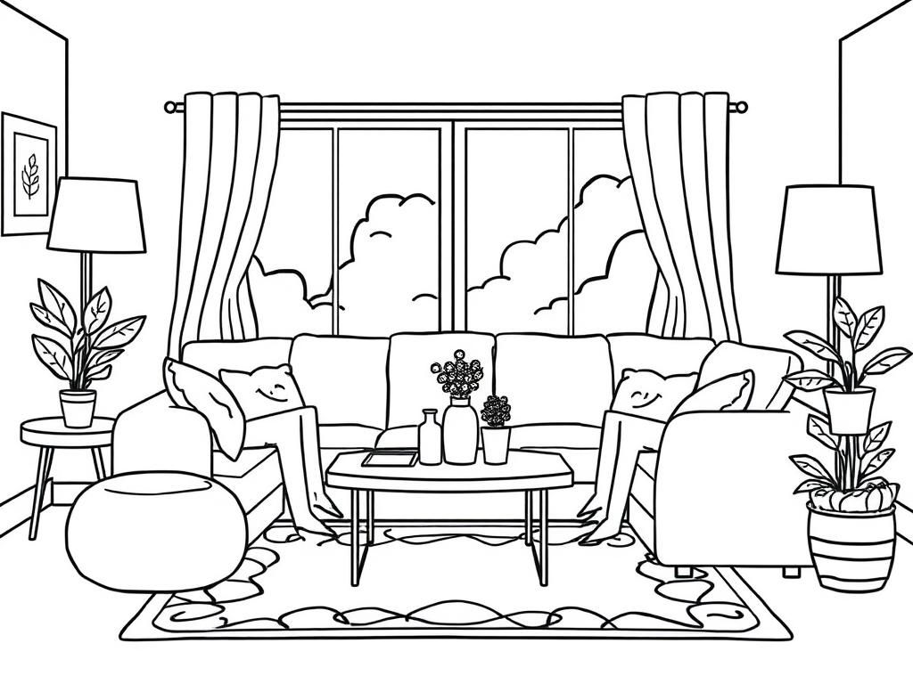 Cozy Living Room Coloring Page