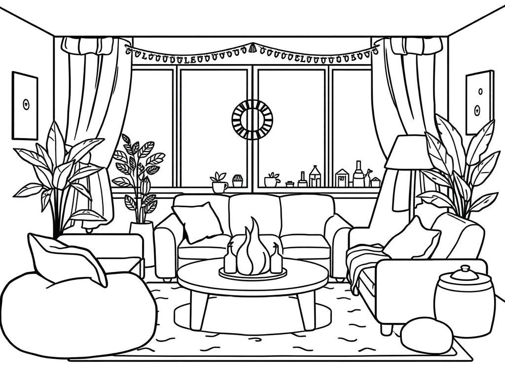 Cozy Living Room Coloring Page