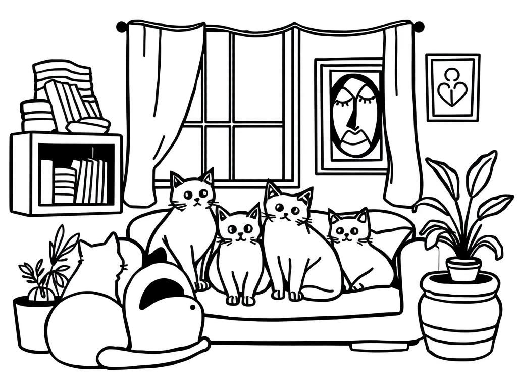 Kleurplaat Katten op de bank