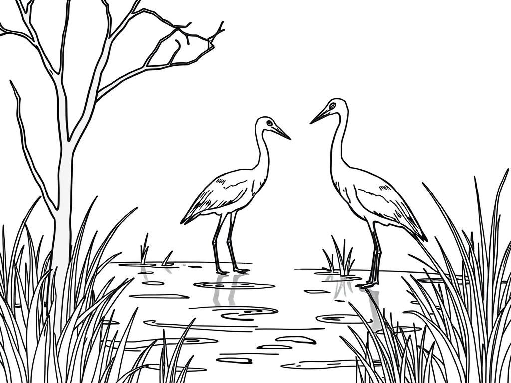 Preview of cranes in swamp