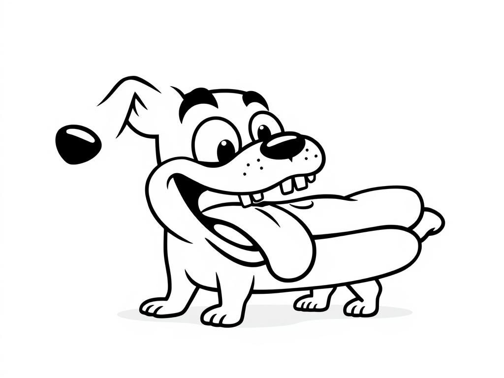 Cartoon Dog Holding Hot Dog Coloring Page
