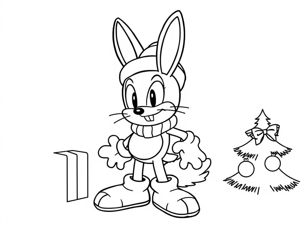 Cartoon Rabbit Christmas Coloring Page