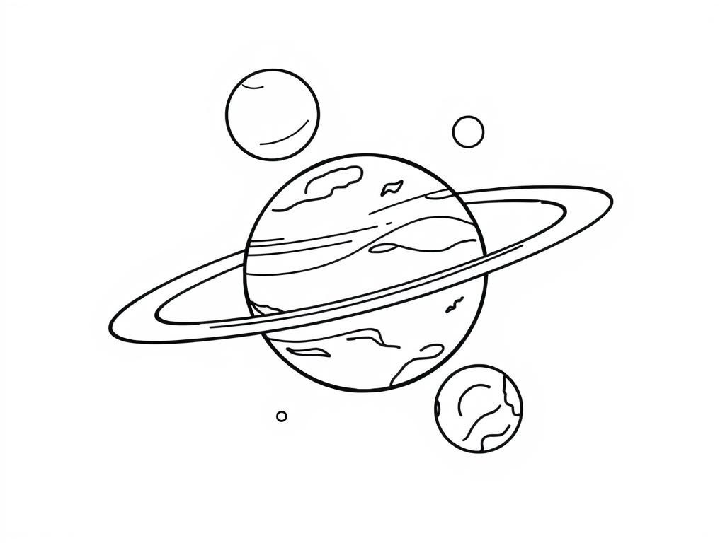 Planet with Rings and Moons Coloring Page