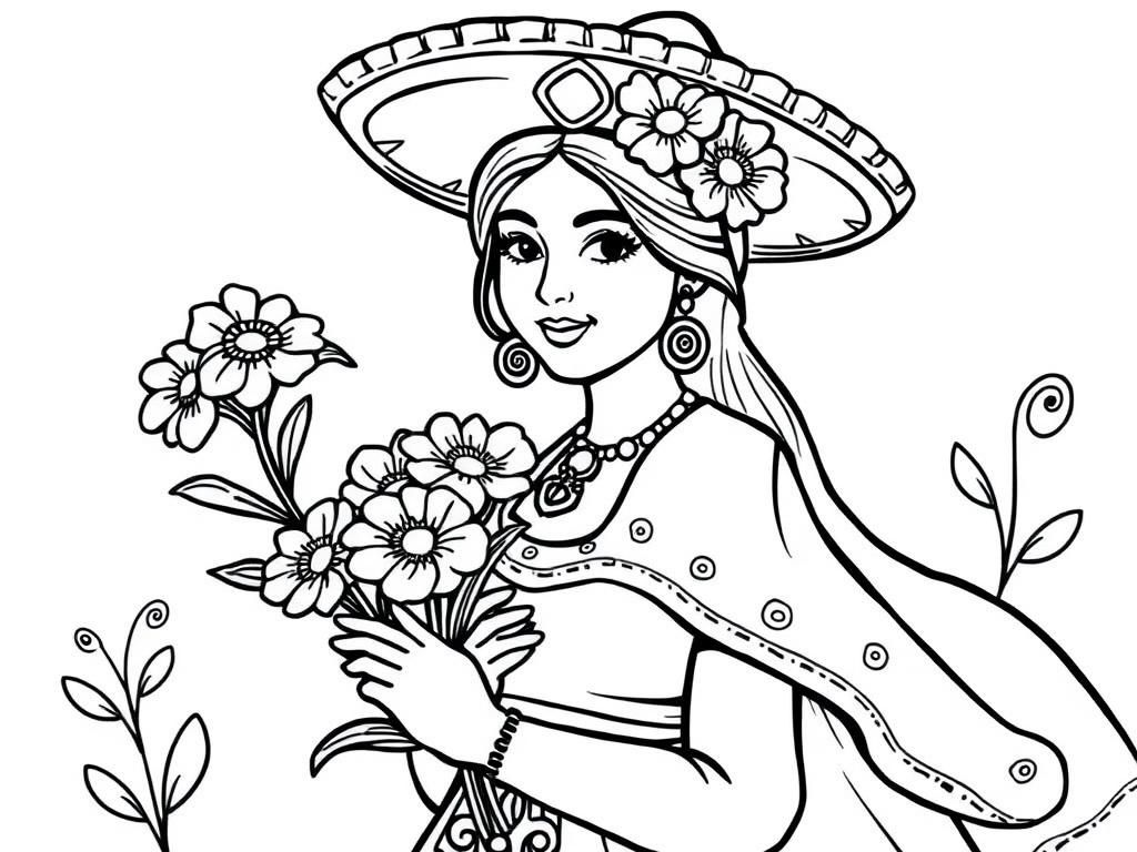 Mexican Woman Coloring Page