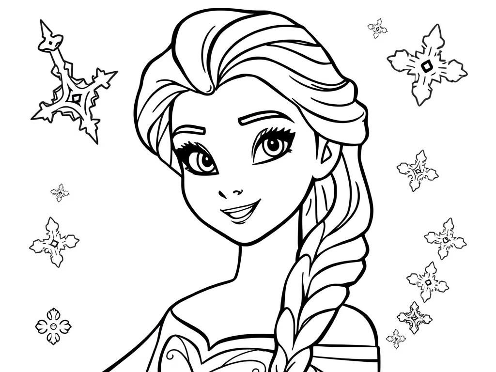 Preview of Create a page for children's coloring pages on which the child can color Princess Elsa from the cartoon frozen