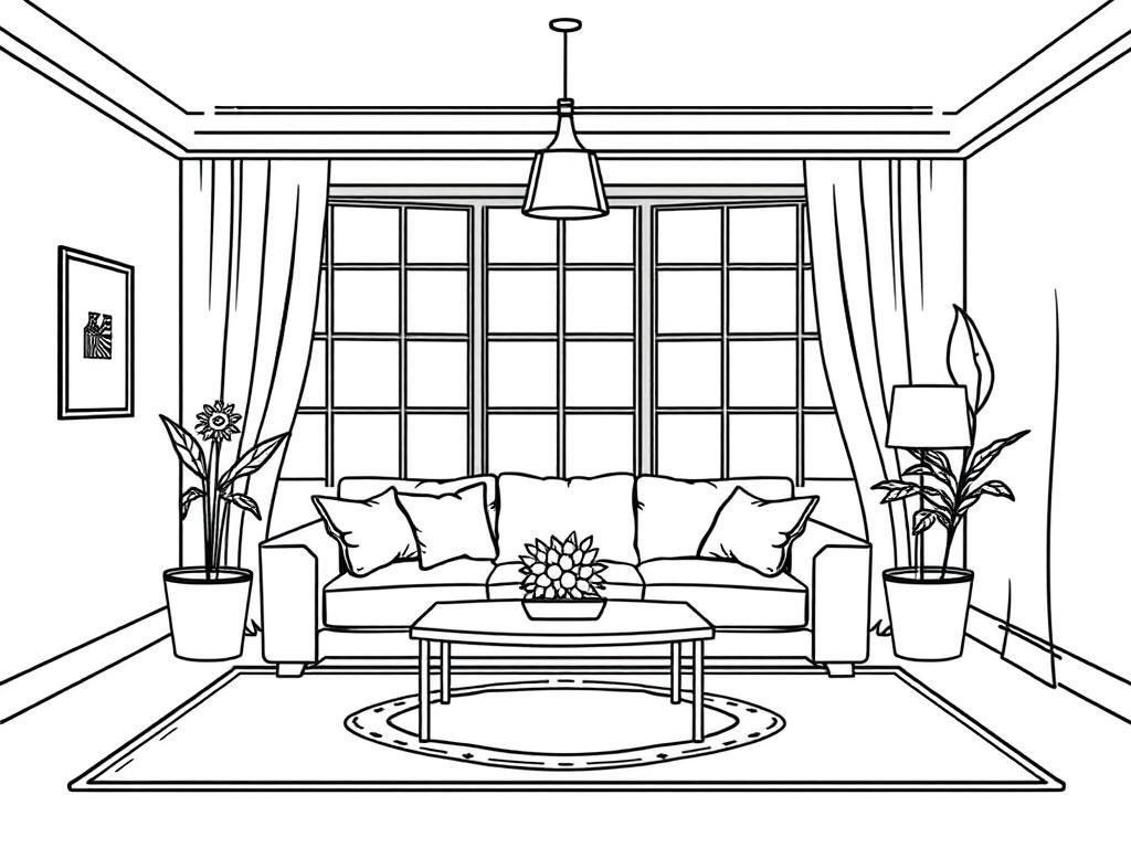 Cozy Living Room Coloring Page