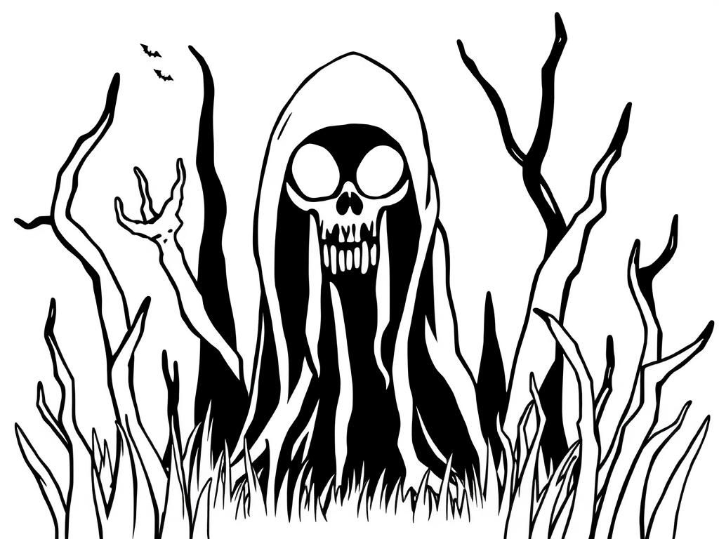 Spooky Skeleton Coloring Page