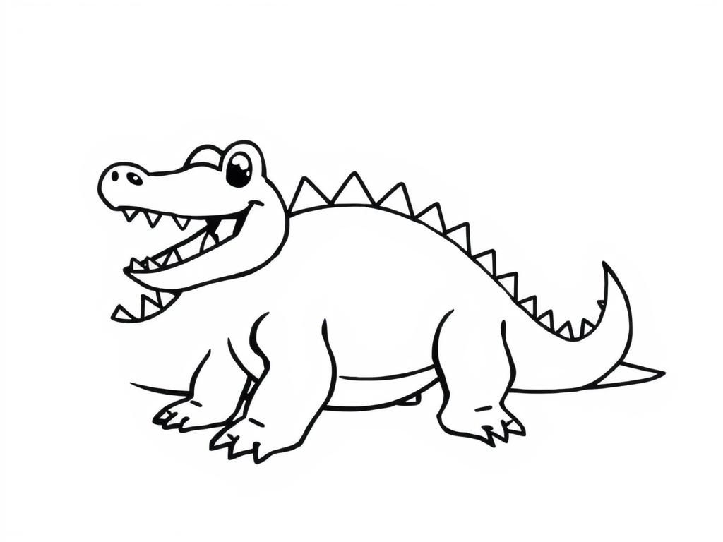 Coloring Page of a Happy Cartoon Crocodile