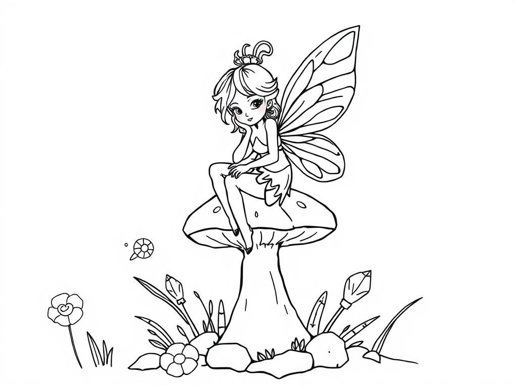 Fairy Coloring Page: Whimsical Nature Scene for Kids