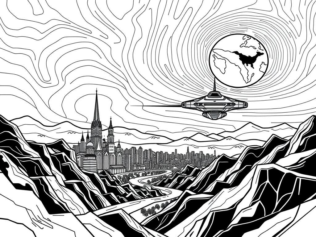 Futuristic Cityscape Coloring Page