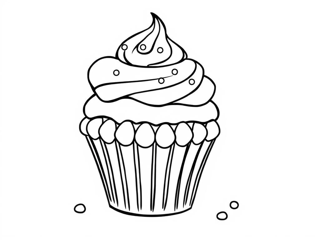 Cupcake Coloring Page with Frosting and Sprinkles