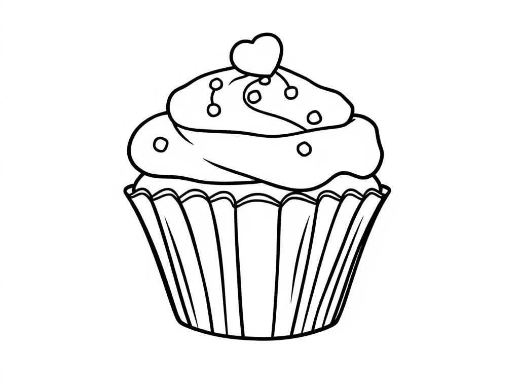 Cupcake Coloring Page with Frosting and Heart