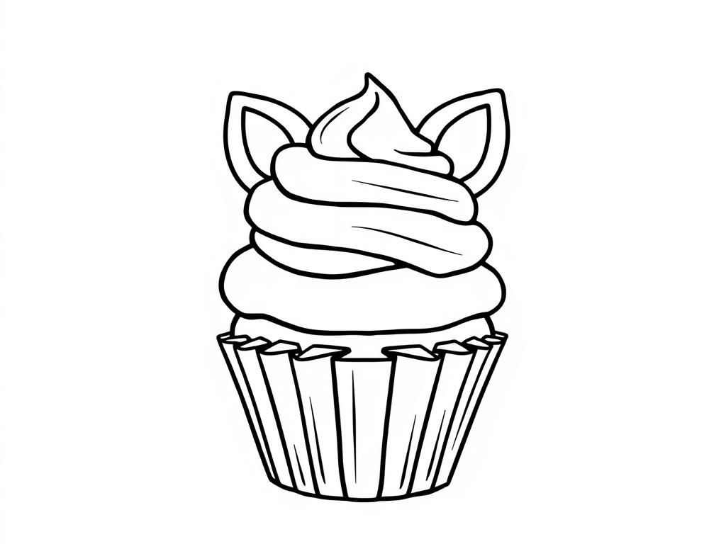 Cupcake with Cat Ears Coloring Page