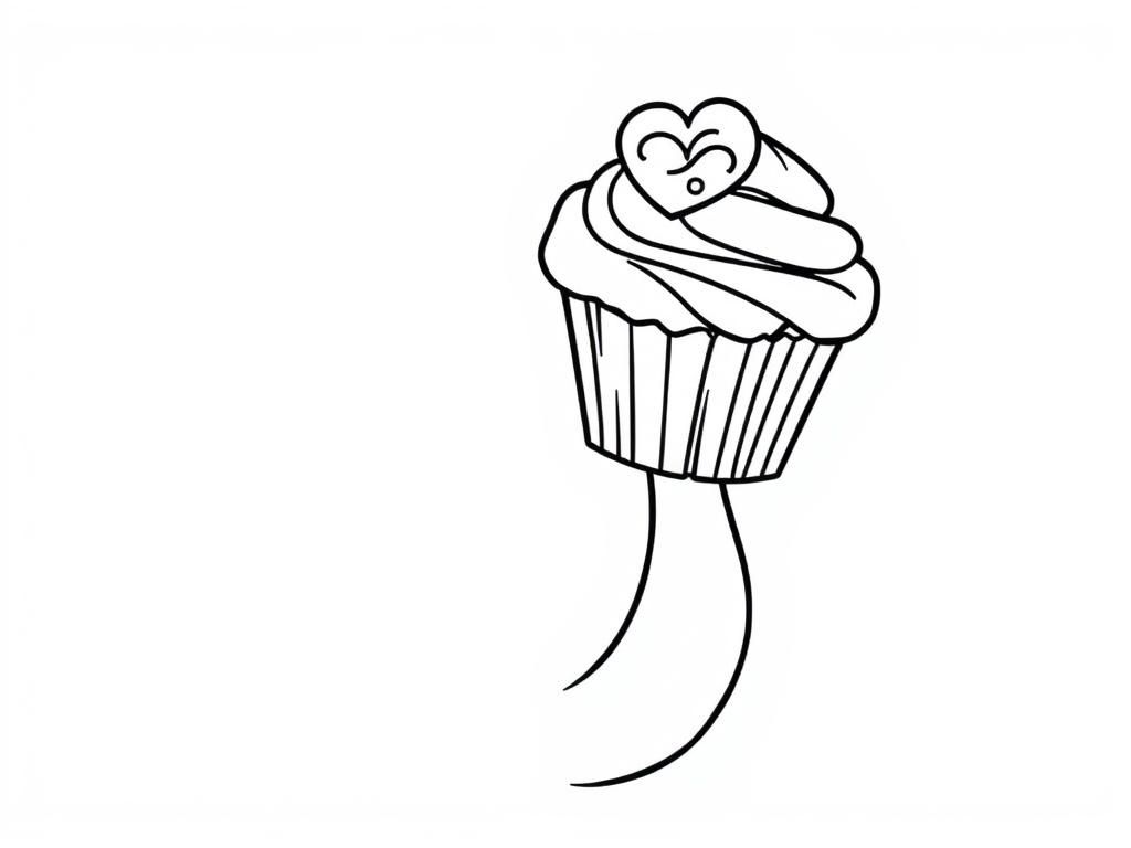 Cupcake Coloring Page with Heart Decoration