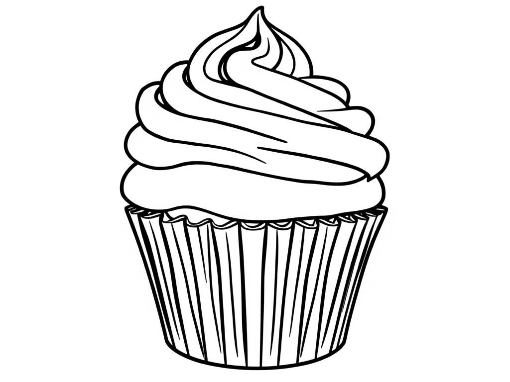 Cupcake Coloring Page with Frosting