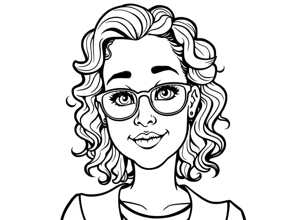 Girl with Glasses Coloring Page