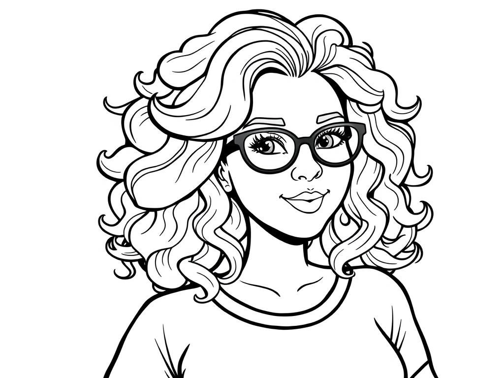 Woman with Glasses Coloring Page