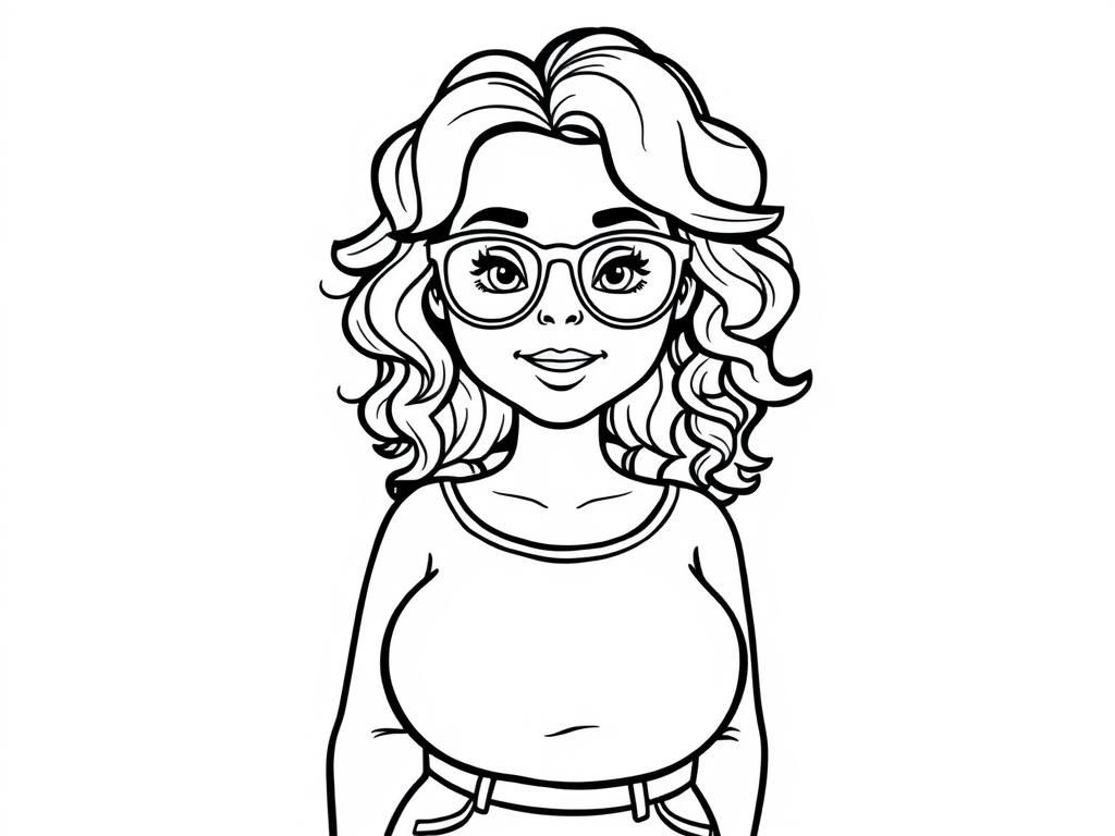 Girl with Glasses Coloring Page