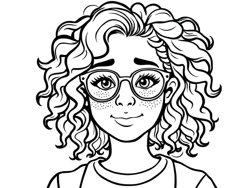 Girl with Glasses Coloring Page