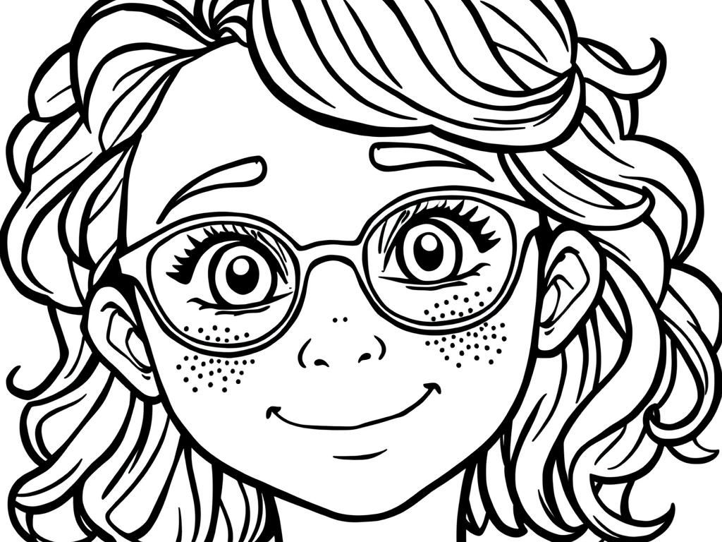 Girl With Glasses Coloring Page