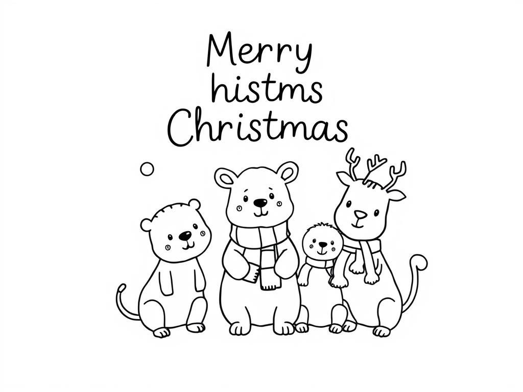 Merry Christmas Animals Coloring Page