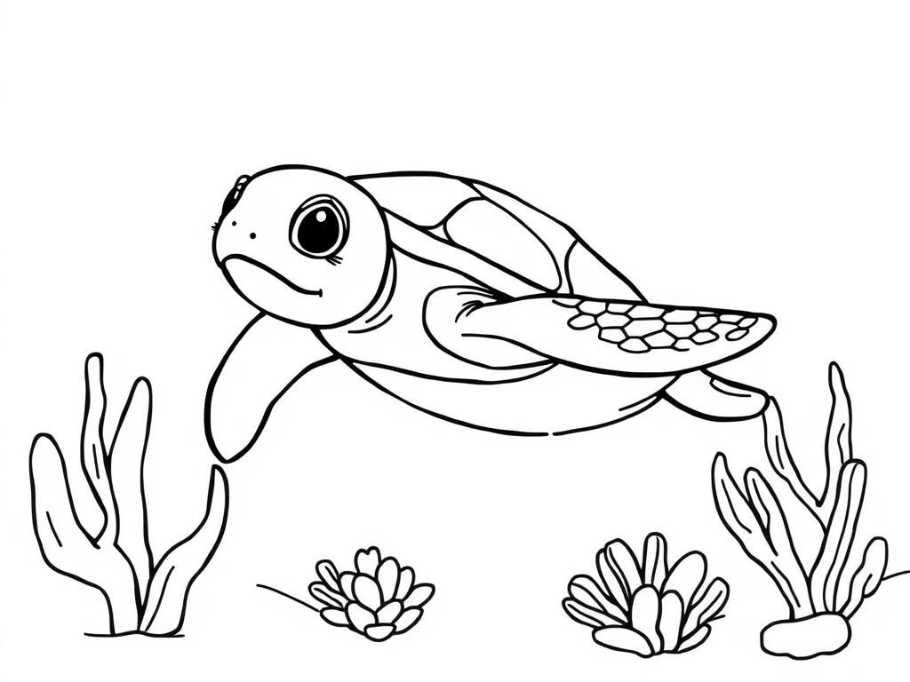 cute baby sea turtle under the sea - Free Printable Coloring Page